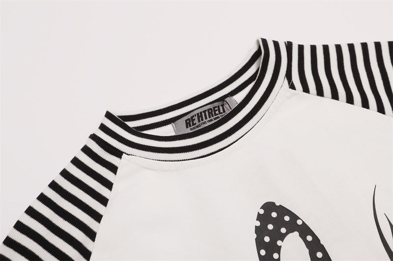 Men's Striped Raglan Long-Sleeve Tee with Music Note Graphic Print