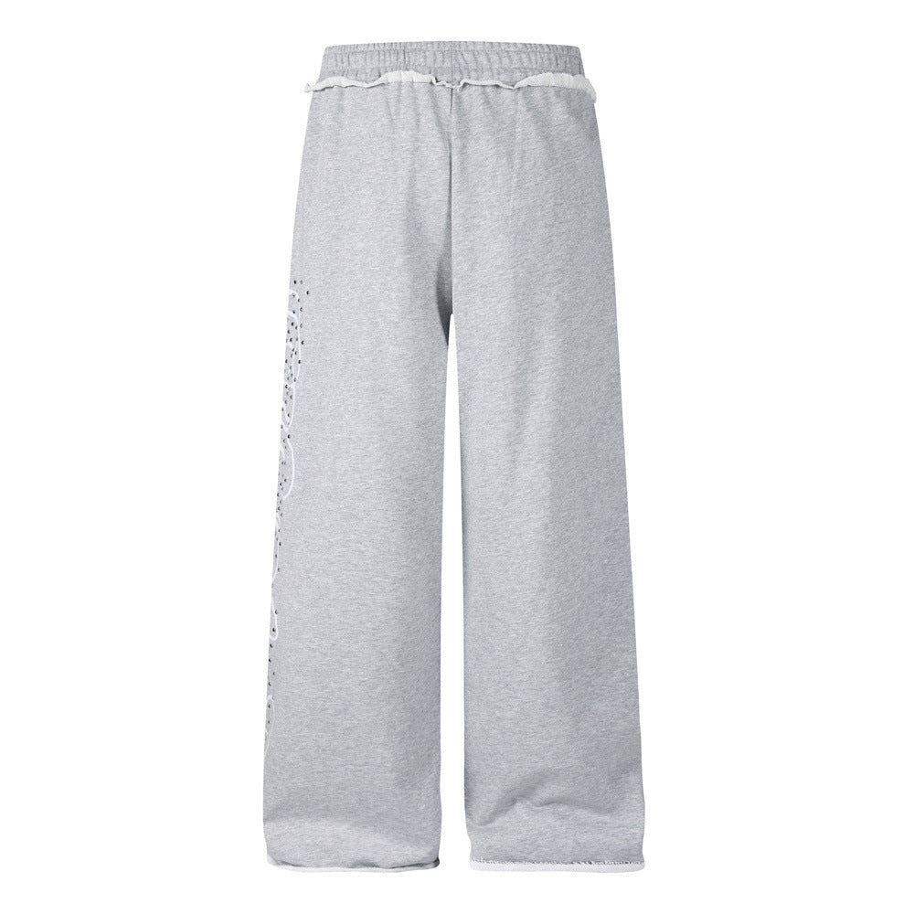 Wide-Leg Sweatpants with Rhinestone Script Graphic – Men's Relaxed Fit