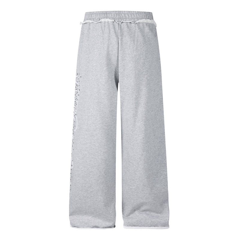 Wide-Leg Sweatpants with Rhinestone Script Graphic – Men's Relaxed Fit