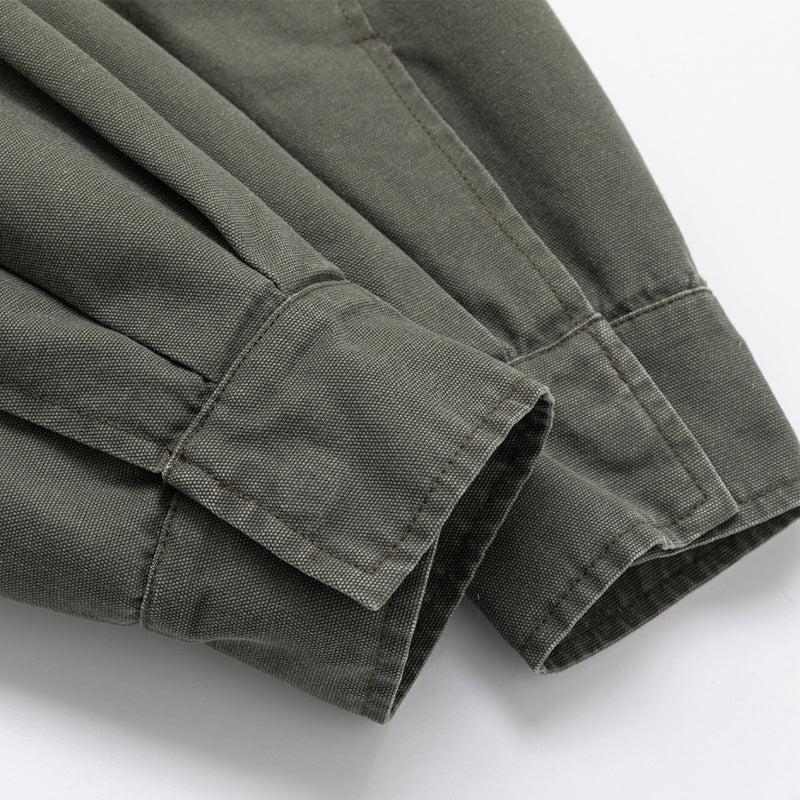 Men's Olive Military Field Jacket – Star Studs, Multi-Pocket, Drawstring Waist