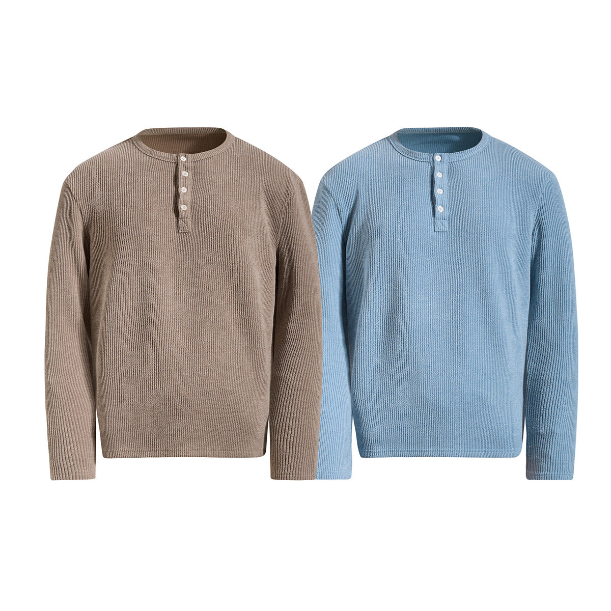 Men's Waffle Knit Henley Long Sleeve Shirt – Relaxed Fit Ribbed Tee