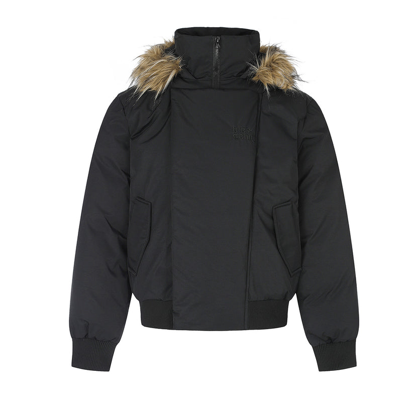 Fur-Collar Bomber Down Jacket – Vintage American Short Puffer Coat