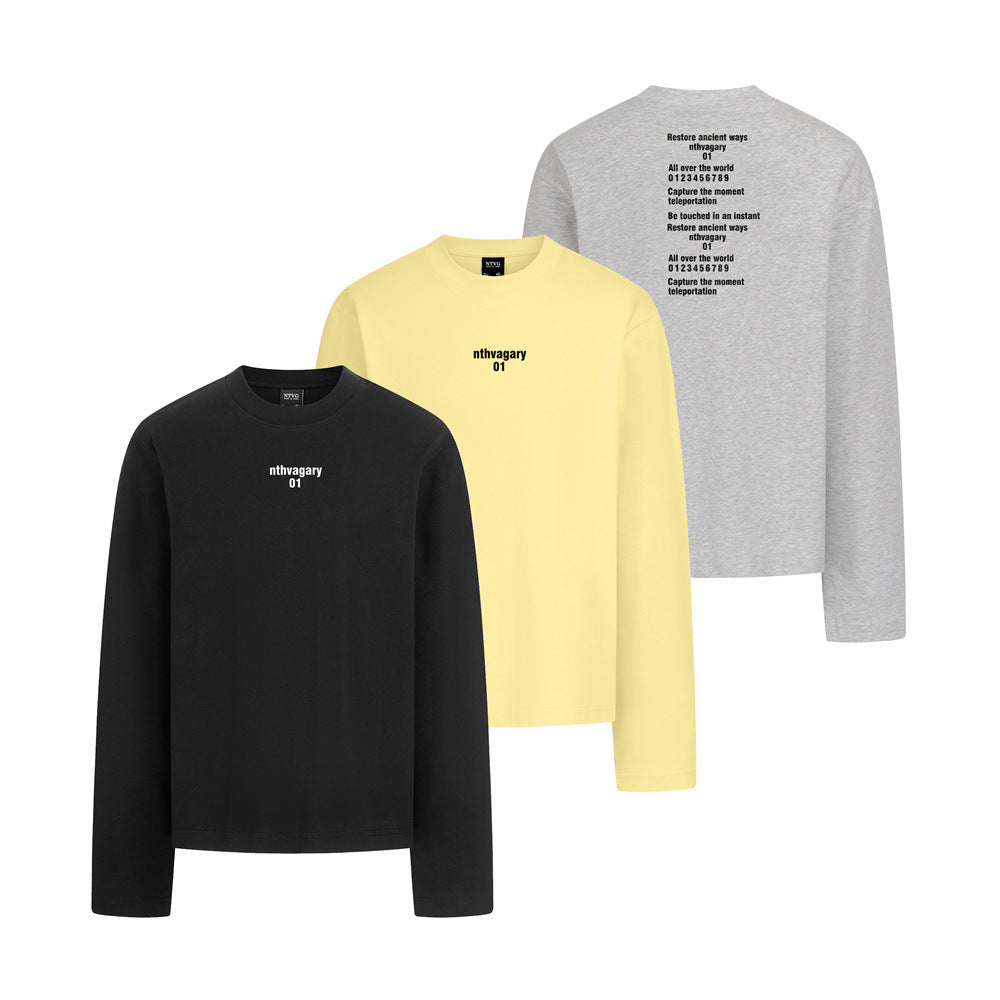 Long Sleeve Crewneck T-Shirt – Oversized Fit with Letter Print, Men's Streetwear