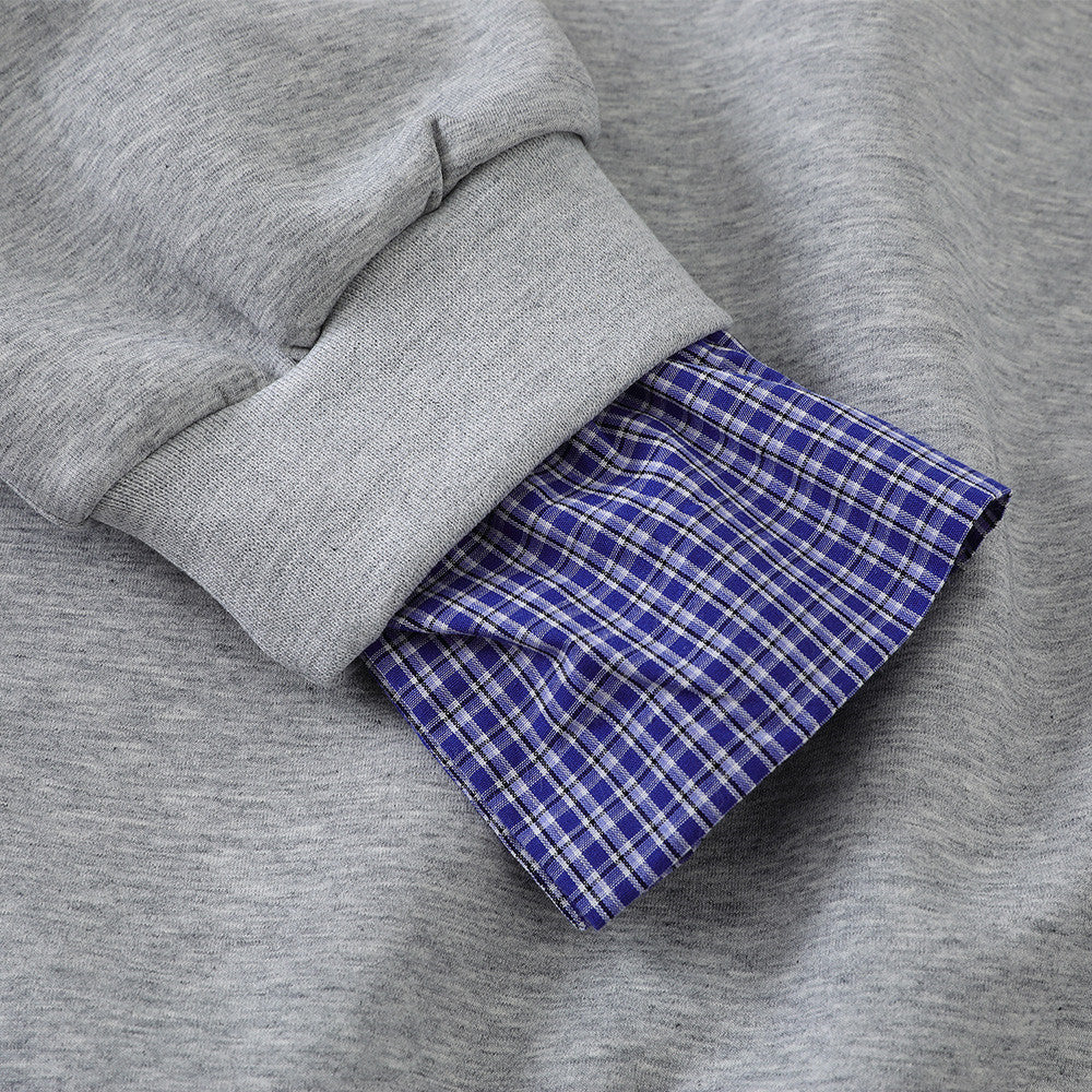 Plaid Collar Faux-Layered Polo Sweatshirt – Relaxed Fit Long Sleeve Top