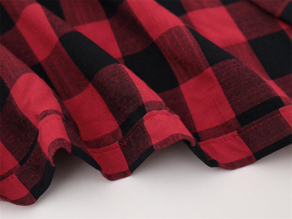 Men's Plaid Long-Sleeve Shirt – Oversized Fit with Graphic Sleeve Print