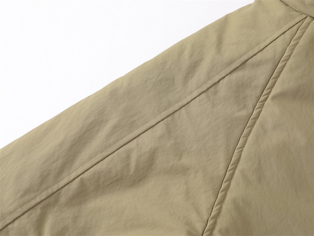 Reversible Stand-Collar Padded Jacket – Solid Khaki & Plaid Two-Way Wear