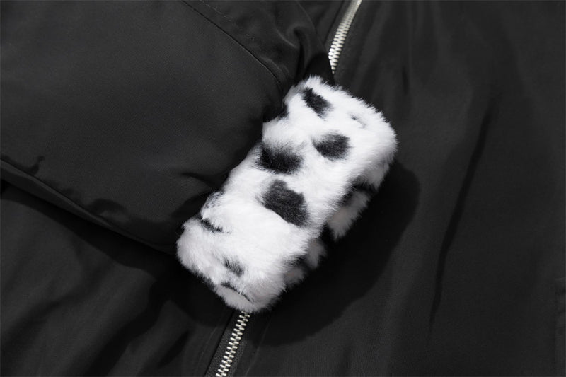 Reversible Dalmatian Print Faux Fur Bomber Jacket – Black & White Oversized