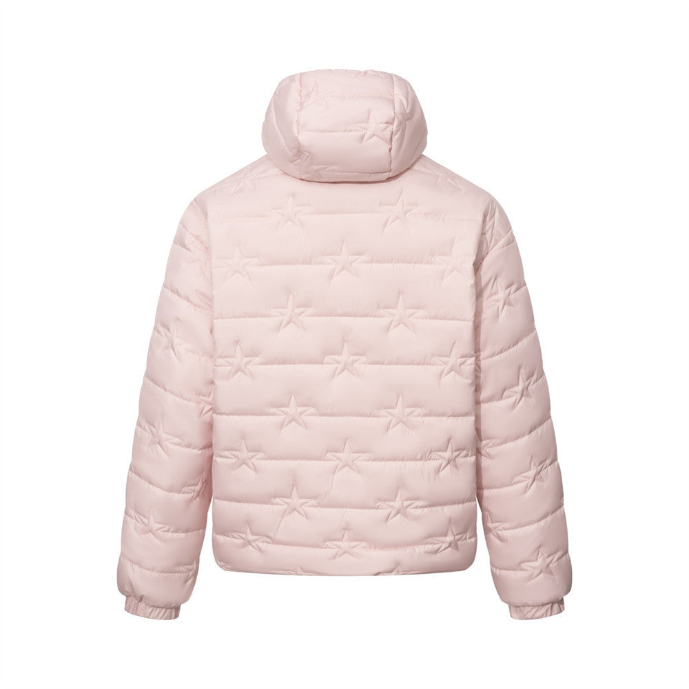 Star-Quilted Hooded Puffer Jacket – Embossed Five-Point Star Design
