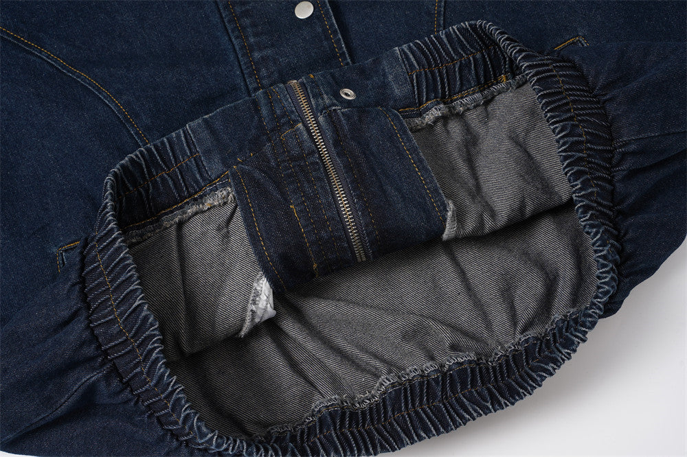 Veste en jean oversize délavée foncée – Veste streetwear à col et boutons-pression
