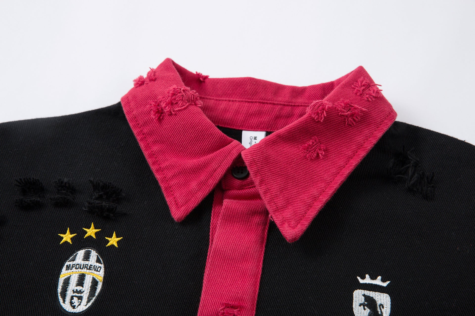 Polo rugby à manches longues colorblock effet deux pièces, délavé et brodé