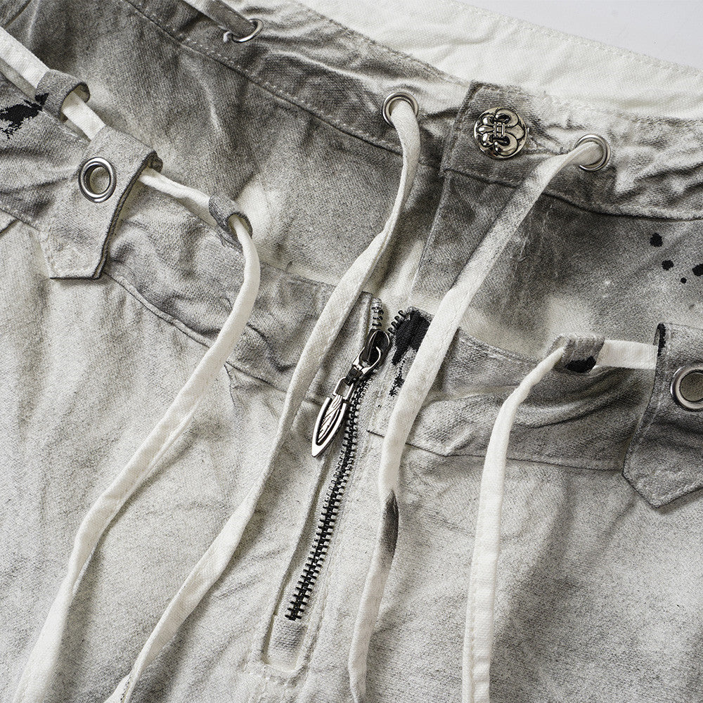 Distressed Wide-Leg Jeans | Grunge Punk Dirty-Wash Double Waistband Pants