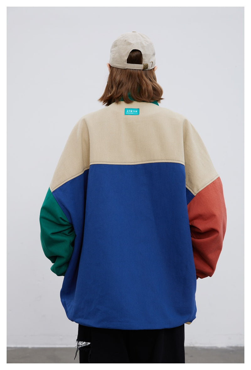 Colorblock Reversible Zip-Up Jacket — Stand Collar, Oversized Fit