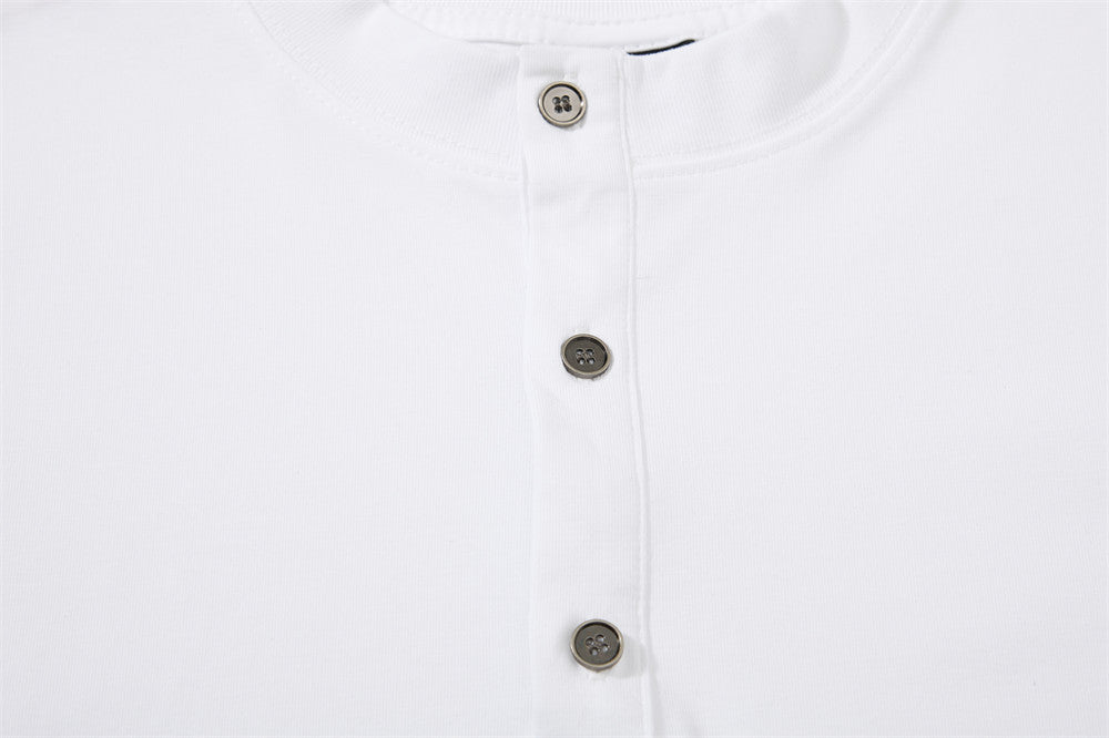 Men's Long Sleeve Henley Shirt with Cross Graffiti Sleeve Print