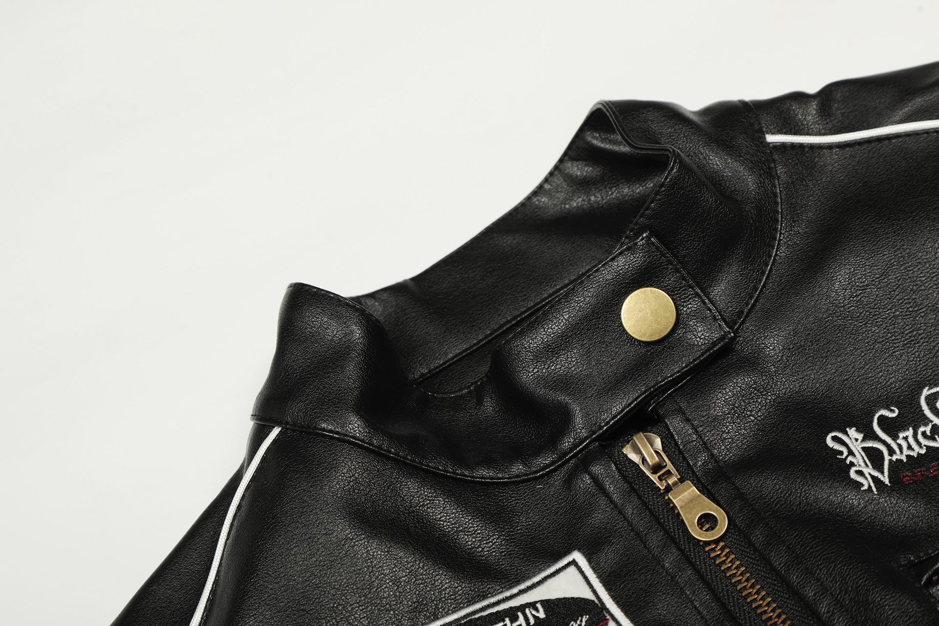 Veste moto de course en similicuir PU – Blouson biker noir à empiècements contrastants