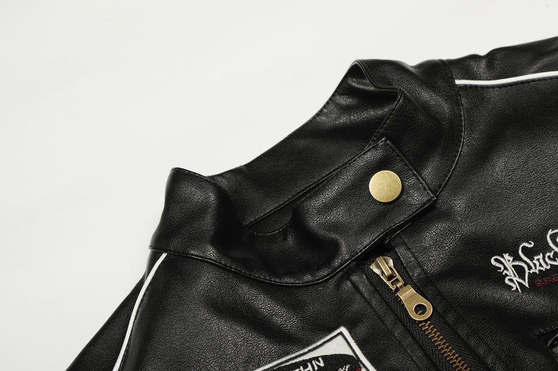 Veste moto de course en similicuir PU – Blouson biker noir à empiècements contrastants