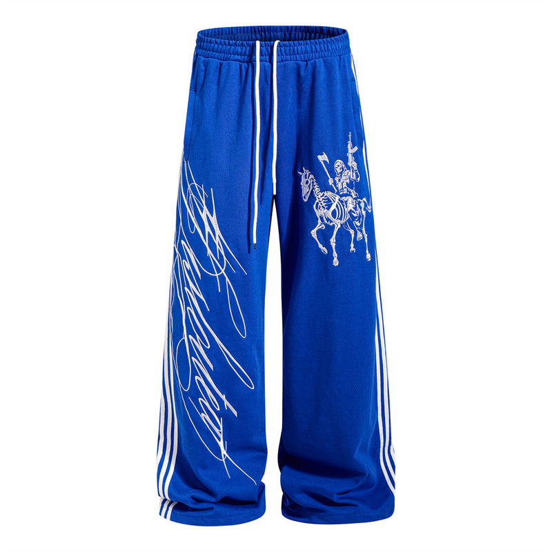Wide-Leg Track Pants with Skeleton Rider Print and Side Stripe Detail