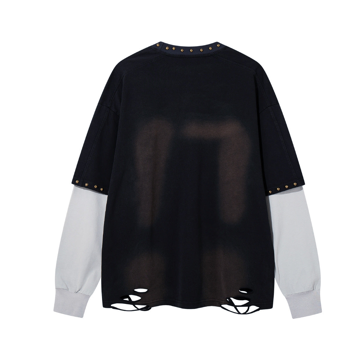 T-shirt manches longues effet superposé Flame 17 – Bas délavé, clous