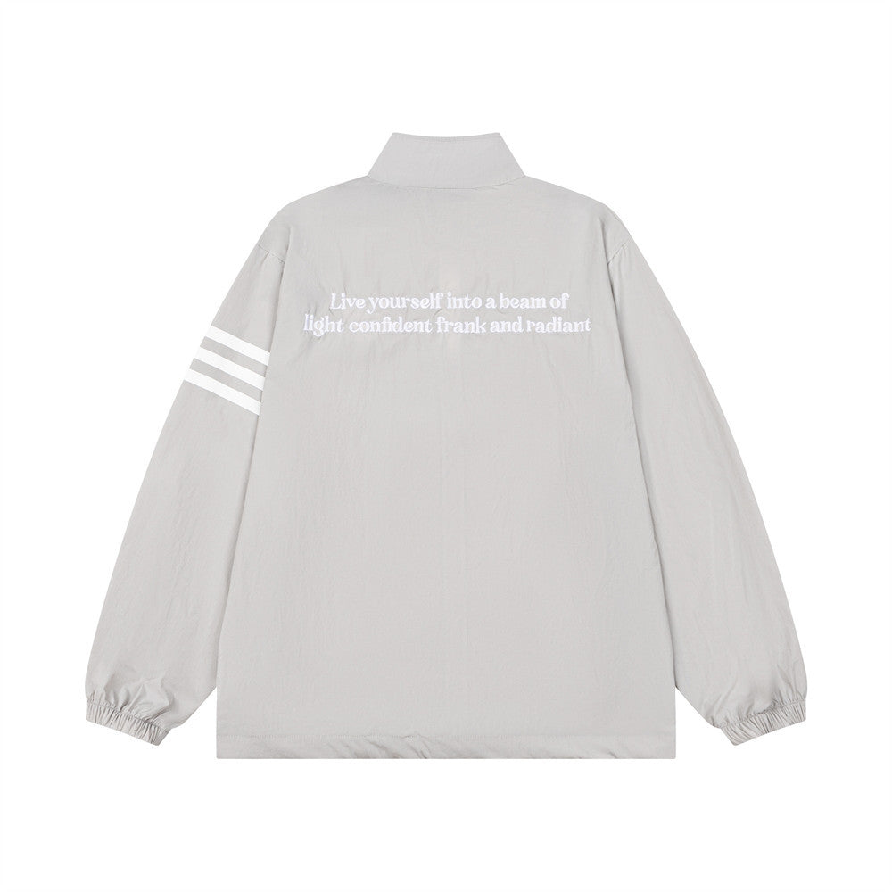 AEEA Oversized Stand Collar Track Jacket with Three-Stripe Sleeves