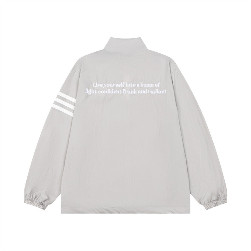 AEEA Oversized Stand Collar Track Jacket with Three-Stripe Sleeves