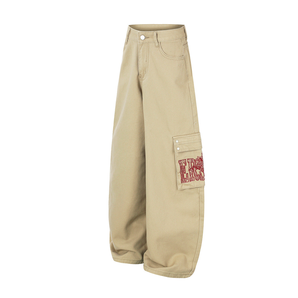 Baggy Cargo Pants Wide Leg Embroidered Letter Workwear Trousers