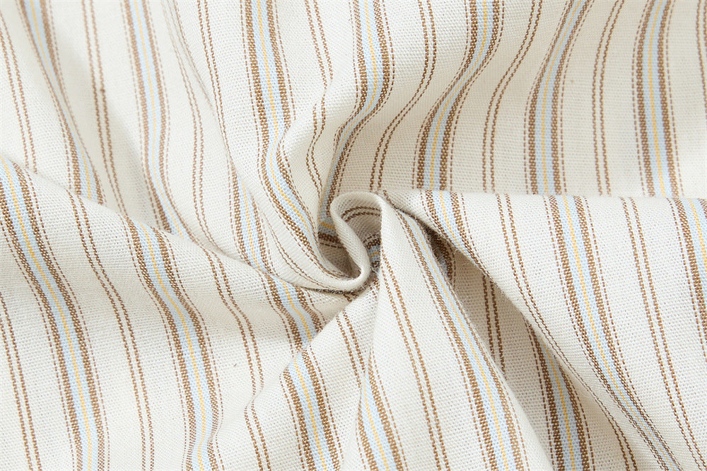 Striped Short Sleeve Shirt – Japanese Loose Fit with Necktie Detail
