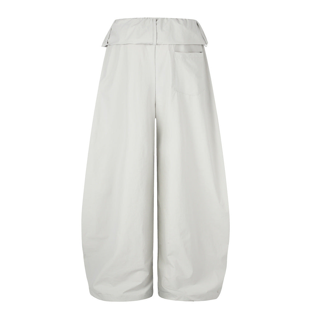 Letter Print Wide-Leg Balloon Pants – Streetwear Fold-Over Waist Casual Trousers