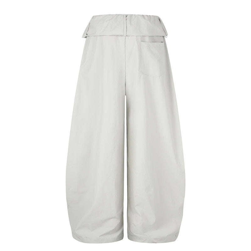 Letter Print Wide-Leg Balloon Pants – Streetwear Fold-Over Waist Casual Trousers