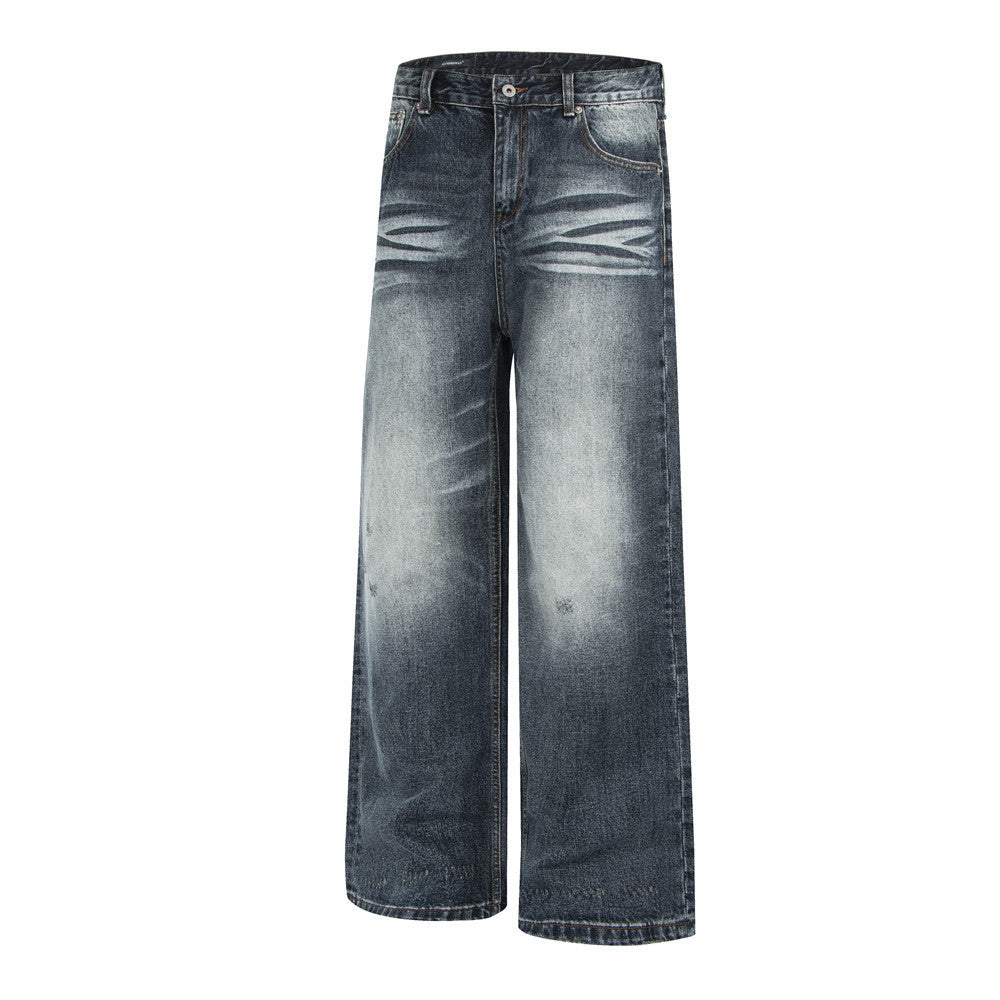 Jean gris baggy homme – Denim vintage délavé à jambes larges et effet usé