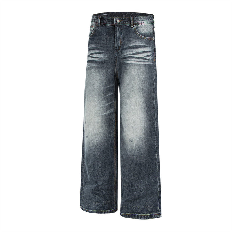 Jean gris baggy homme – Denim vintage délavé à jambes larges et effet usé