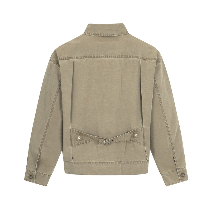 Veste en jean délavée vintage à clips mousqueton – Style trucker workwear
