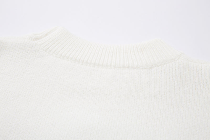 Pull gris à col rond – Maille oversize avec motif en fausse fourrure