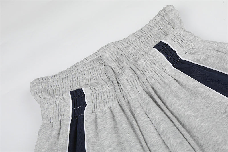 Colorblock Wide-Leg Sweatpants with Eagle Emblem & Faux Double Waistband