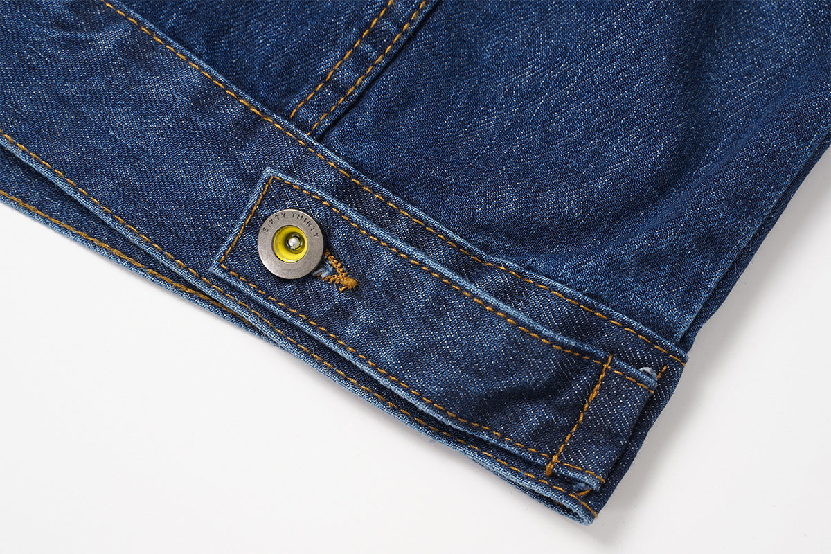Veste en jean homme délavée avec col et poignets en velours côtelé
