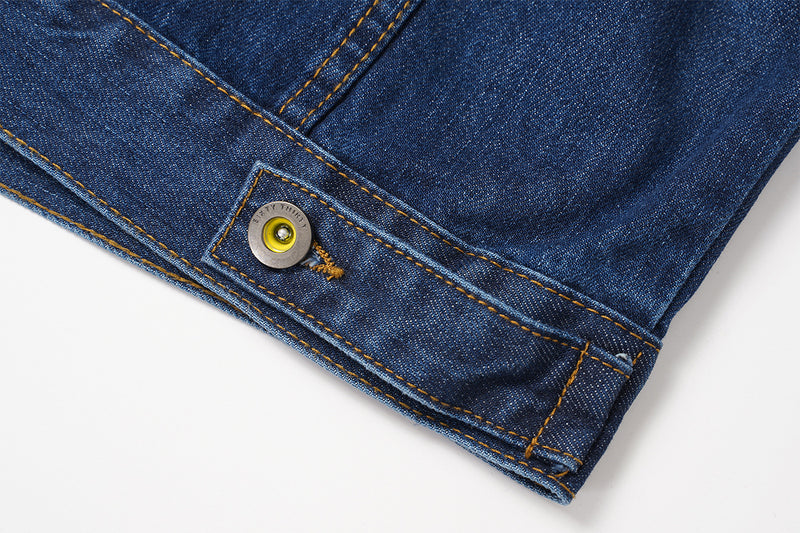 Veste en jean homme délavée avec col et poignets en velours côtelé