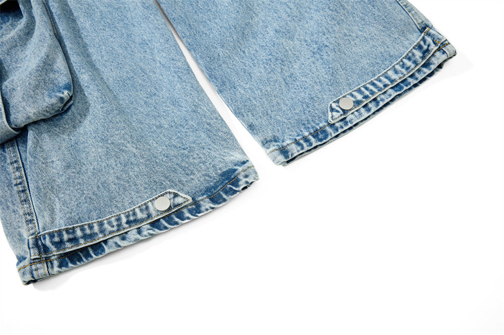 Men's Baggy Cargo Denim Jeans – Wide Leg, Multi-Pocket, Acid Wash