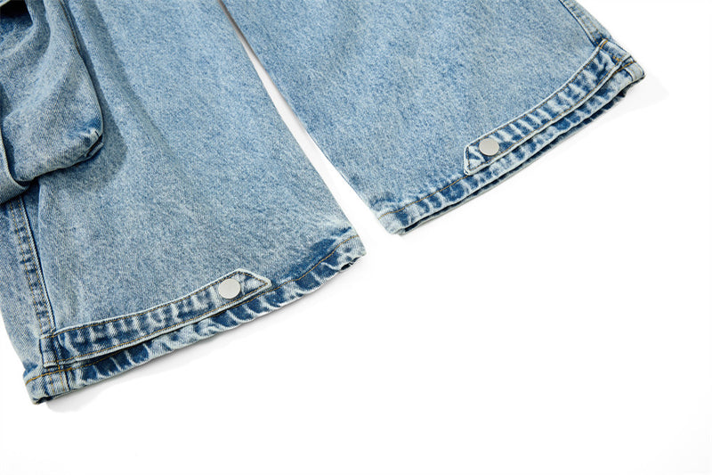 Men's Baggy Cargo Denim Jeans – Wide Leg, Multi-Pocket, Acid Wash
