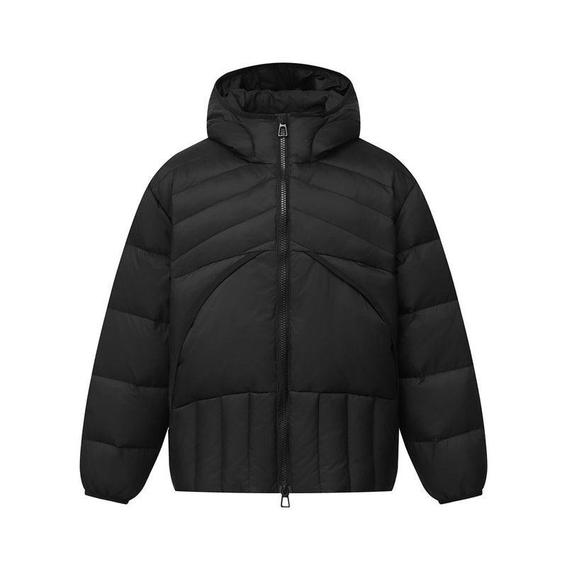 Schwarze Kapuzen-Pufferjacke für Herren – Gesteppter Wintermantel mit Daunenfüllung