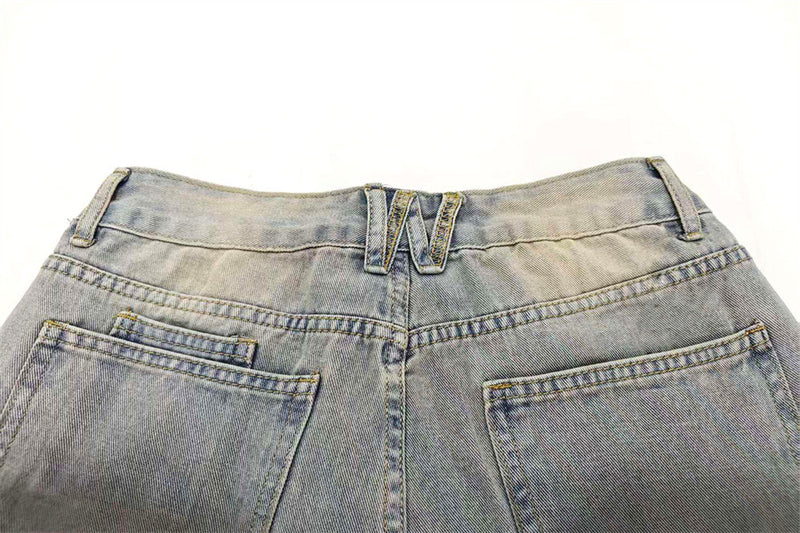 Distressed Washed Wide-Leg Jeans – Vintage Dirty Dye Streetwear