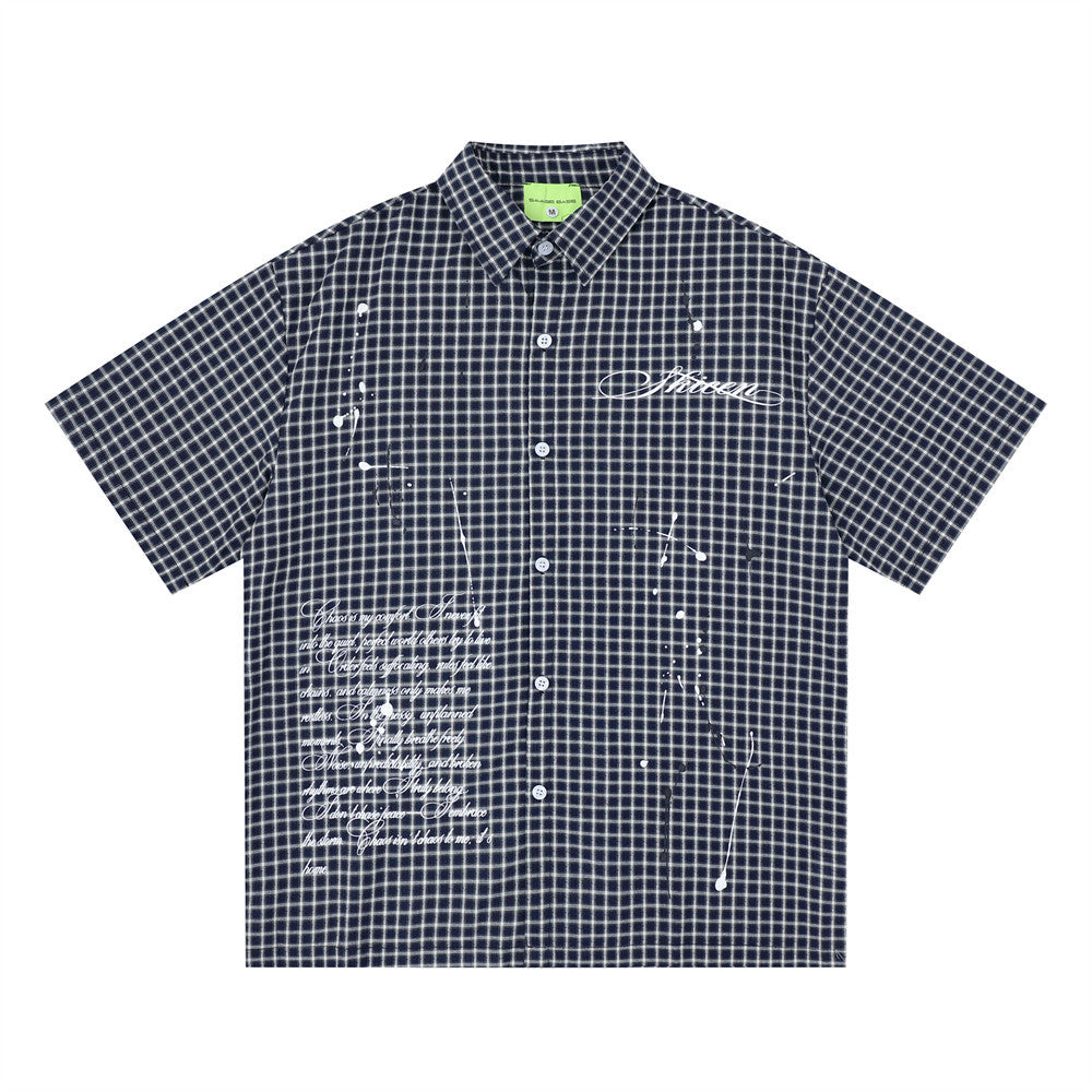 Plaid Check Short Sleeve Shirt – Oversized Streetwear with Script Print