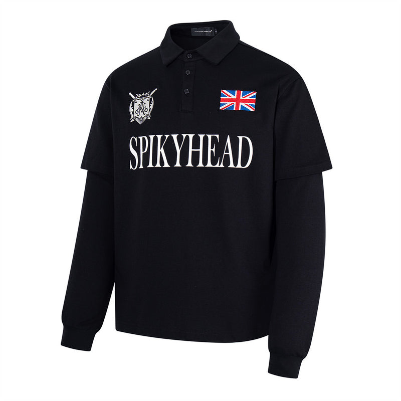 Spikyhead Faux Two-Piece Long Sleeve Polo Shirt – Oversized British Crest