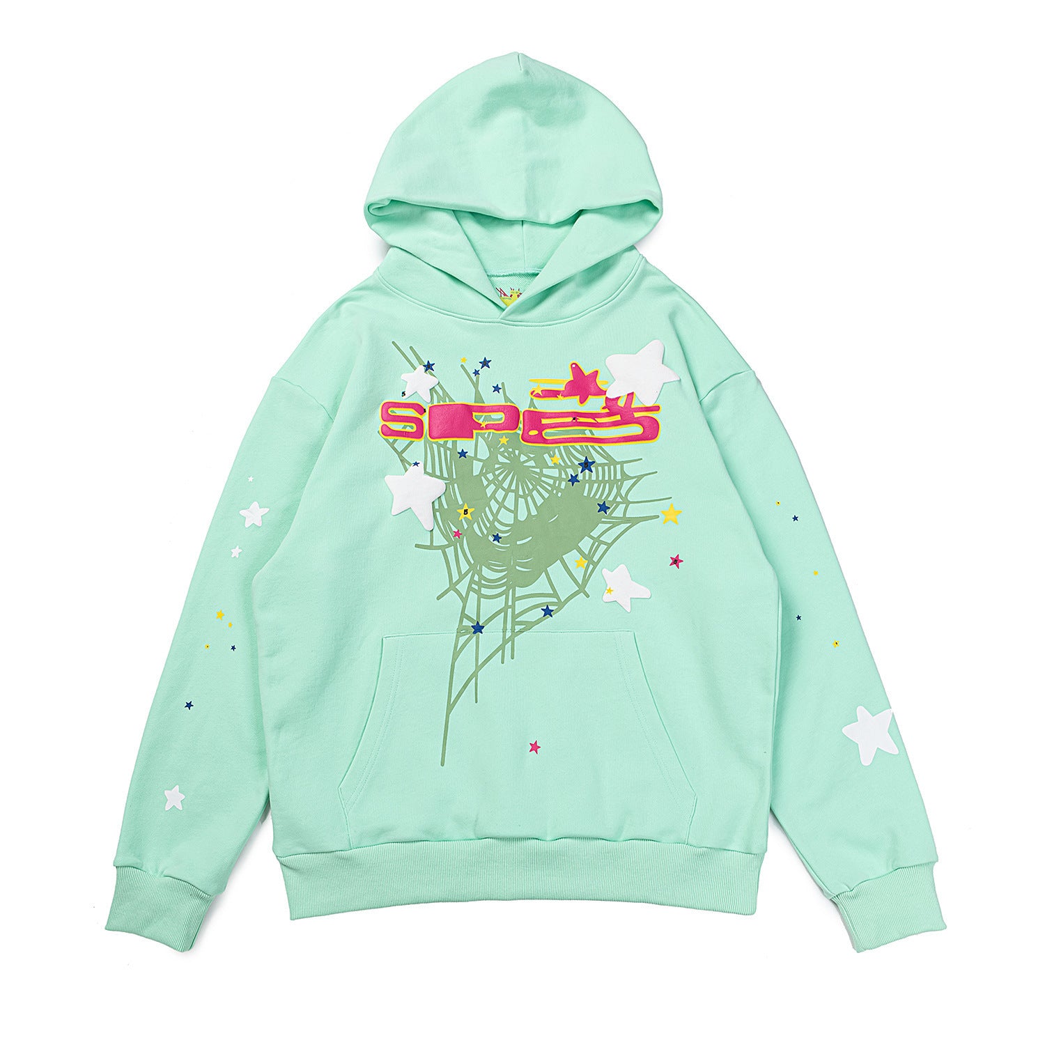 Sp5der “Mint Star Web” Hoodie – Mint Green 440GSM Heavyweight Oversized Streetwear Pullover