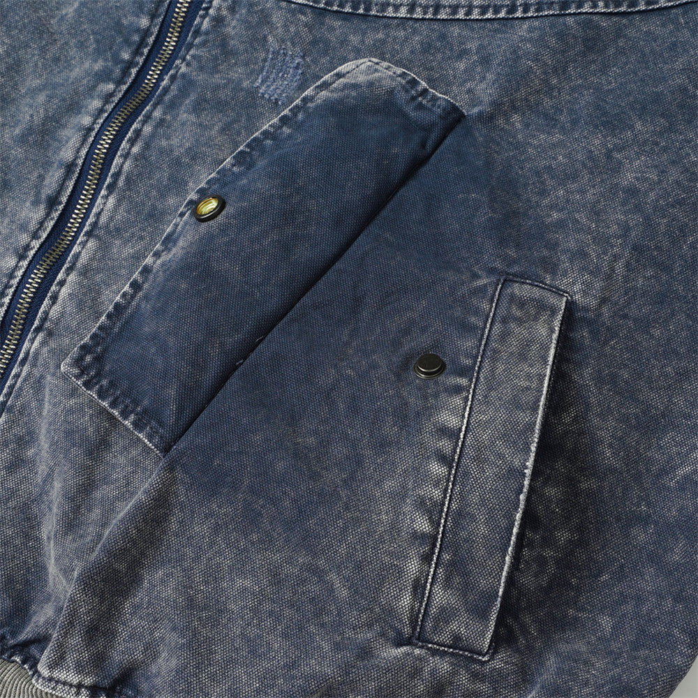 Veste à capuche homme – Bomber en denim délavé bicolore avec effet deux-pièces