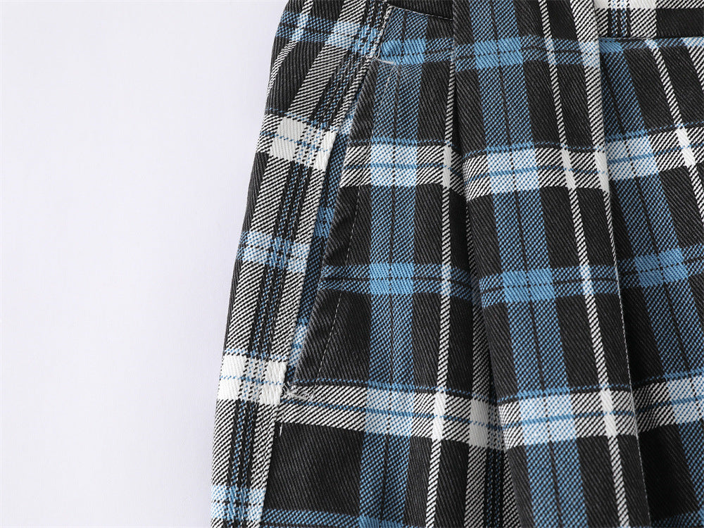 Plaid Wide-Leg Trousers – Double-Pleat Baggy Fit
