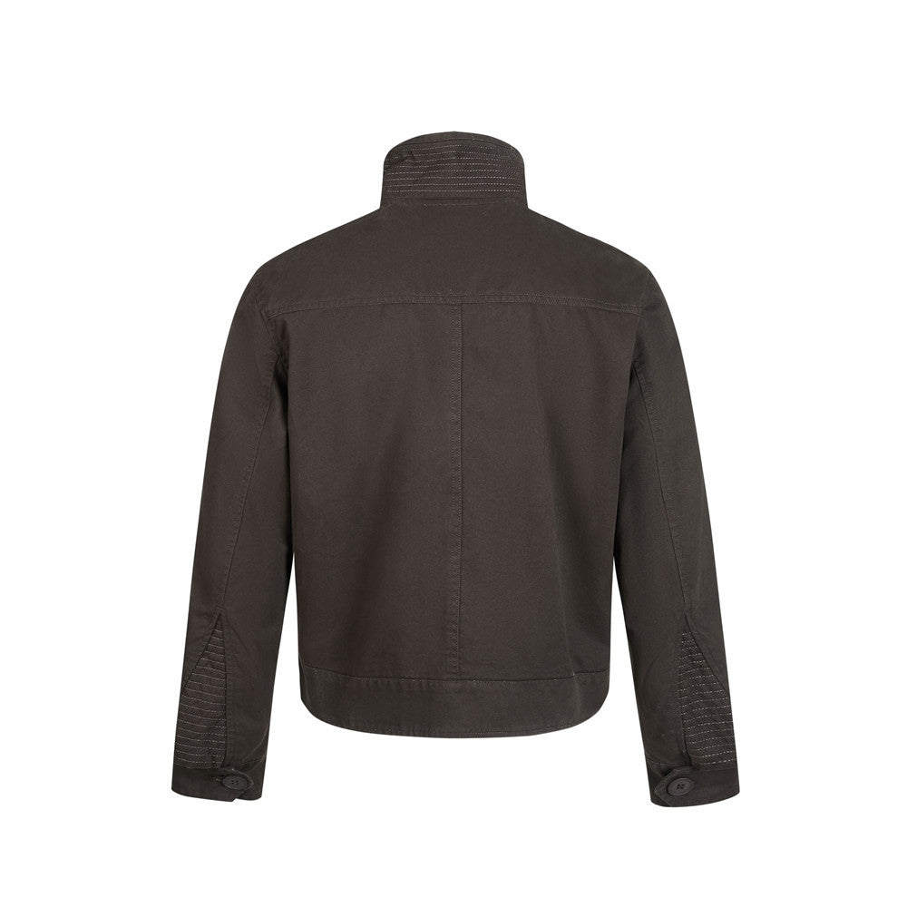 Men's Funnel-Neck Cropped Jacket – Solid Color Streetwear Harrington