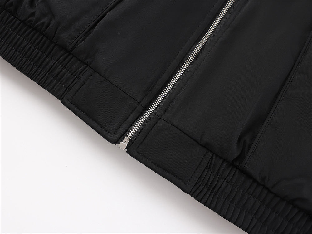 Men's Stand Collar Bomber Jacket with Padded Lining and Curved Seam Detail