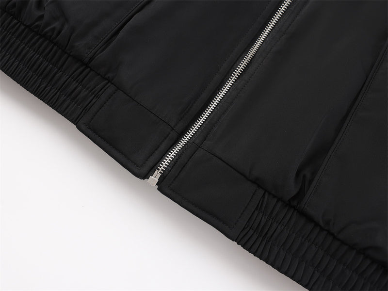 Men's Stand Collar Bomber Jacket with Padded Lining and Curved Seam Detail
