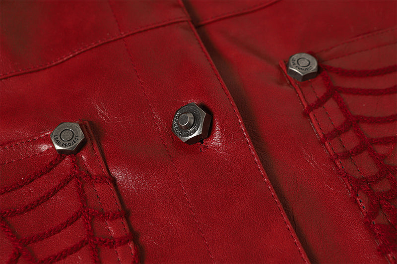 Spiderweb Embroidered PU Leather Jacket – Oversized Moto Fit