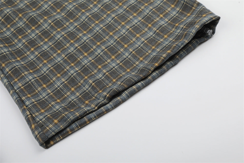 Vintage Plaid Wide-Leg Pants – Oversized Baggy Trousers with Elastic Waist