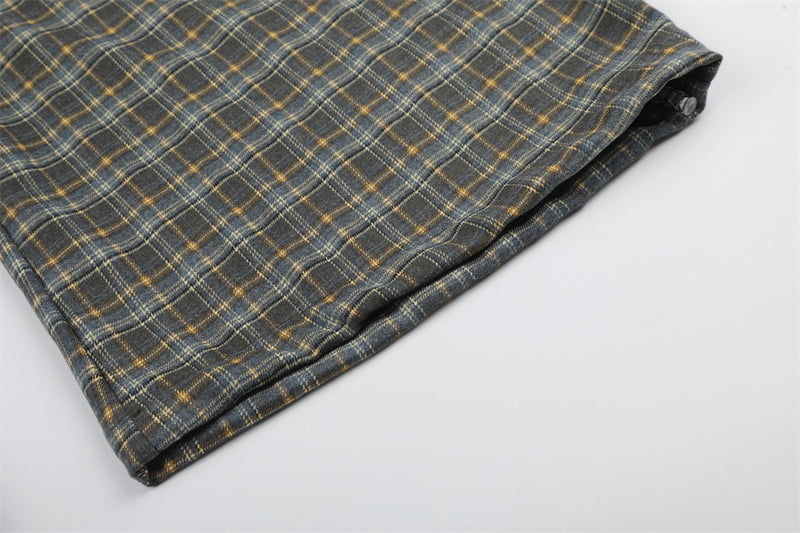 Vintage Plaid Wide-Leg Pants – Oversized Baggy Trousers with Elastic Waist