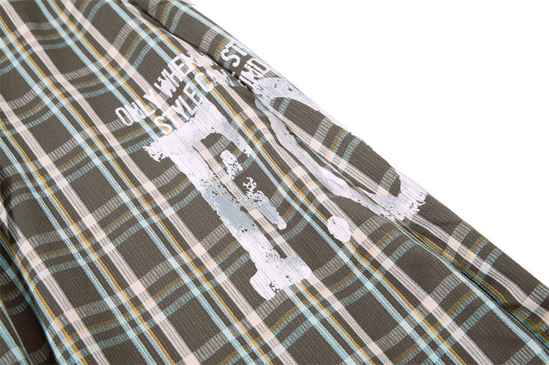 Plaid Wide-Leg Parachute Pants – Oversized Draped Fit with Drawstring Hem